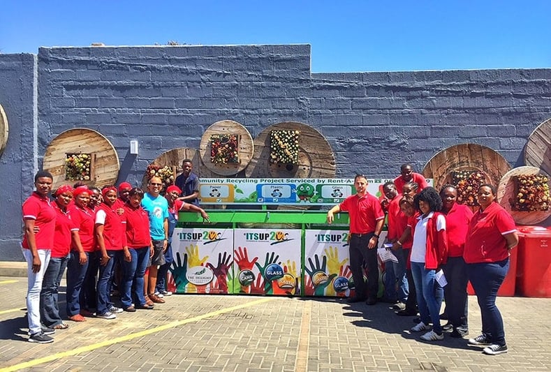 Lodge team at a recycling separation station
