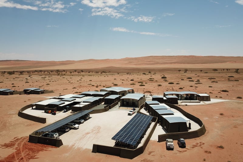 Solar panels over the parking at The Desert Grace, Namibia