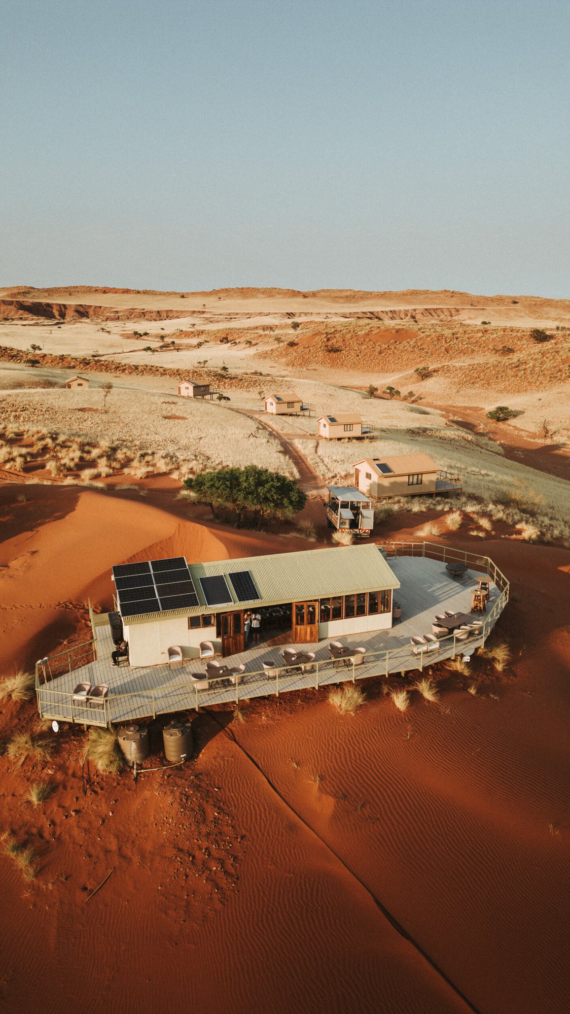 Solar panels beside the main guest area at Namib Dune Star Camp, Namibia